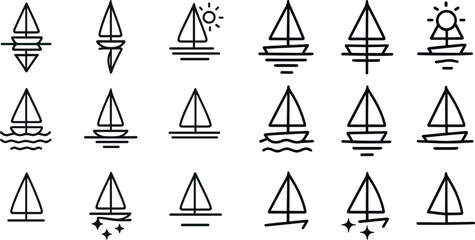 Minimalist sailboat line art - nautical icon set for graphic design and decoration