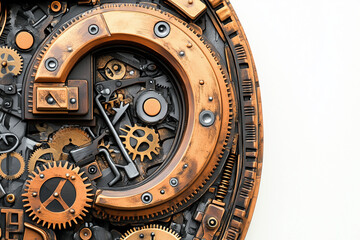 Antique time machine with metal engine equipment for industrial power work