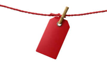 PNG Red blank price tag on rope with wooden clothespin isolated on black