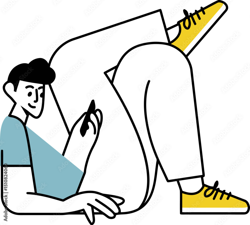 Aufkleber illustration of man using phone lying down vector graphic mobile app user interface design element a