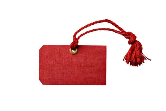 PNG Blank red fabric tag with string on black background