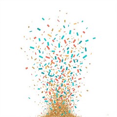 Fototapeta premium 🔹 Celebration Confetti Splash 🔹 A vibrant vertical confetti explosion mixes gold, coral, teal, and orange in a joyful celebration. A perfect fit for invitations, AI-generated image