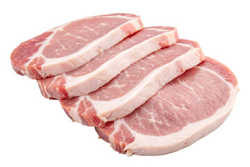 Raw Pork Loin Meat Slices Showing Marbled Fat for Delicious Meals Isolated on Transparent Background