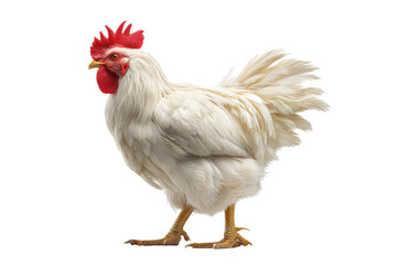 Fototapeta premium PNG White rooster with red comb and feathers on black background