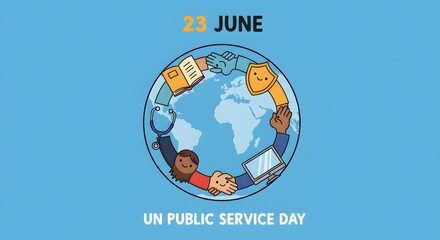 Illustration for un public service day featuring earth and various professions around it