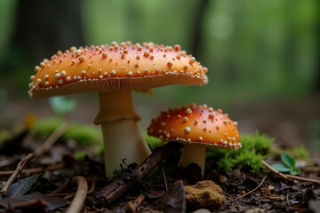 Fototapeta premium Mushrooms in natural habitat green foliage