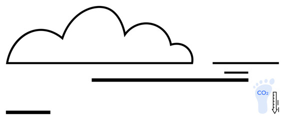 Single cloud and carbon footprint with downward arrow, highlighting eco-awareness. Ideal for sustainability, environment, energy, technology, climate change, innovation, simple landing page