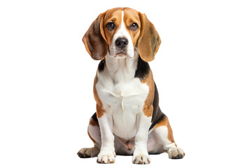 Cute Beagle Dog Sitting and Looking Forward Isolated on Transparent Background