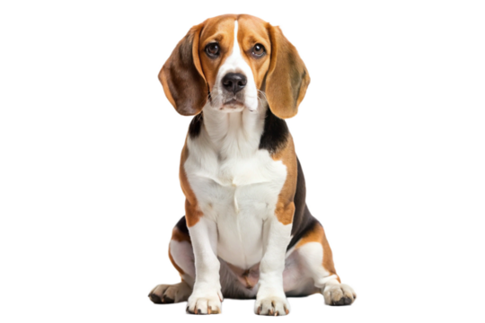 Cute Beagle Dog Sitting and Looking Forward Isolated on Transparent Background