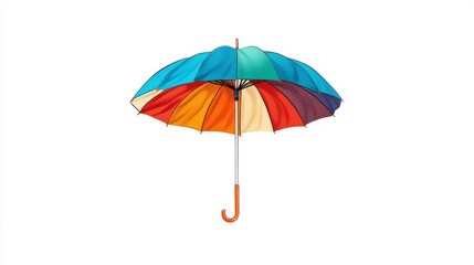 A vibrant, colorful umbrella against a plain background, symbolizing protection and joy on a rainy day.