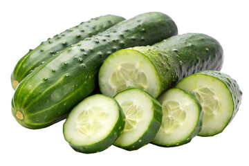 Freshly Sliced Cucumber Pieces for Cooking Isolated on Transparent Background