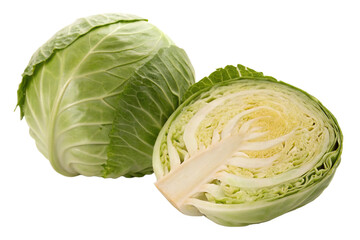 Fototapeta premium Fresh Cabbage Head with Green Leaves Isolated on Transparent Background