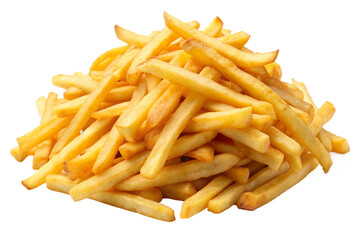 Golden French Fried Potato Chips Crispy and Delicious Isolated on Transparent Background