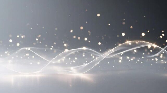 Transparent sparkle particles floating slowly with glow over gray white background