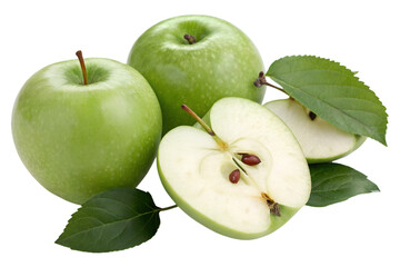 Fresh Green Apple with Dew Drops Isolated on Transparent Background