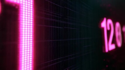 Close-up of vibrant digital display showing numbers in neon pink - Powered by Adobe