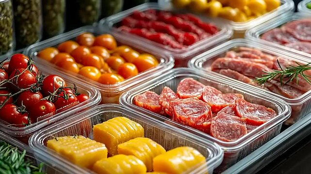 Assortment of fresh appetizers featuring cheese, salami and colorful cherry tomatoes ready to serve