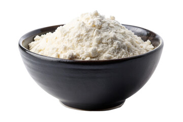 Pile of Flour in Black Bowl Fine and Fresh Isolated on Transparent Background