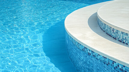 Obraz premium High resolution curved swimming pool edge with crystal clear blue water creating luxurious resort pool design inspiration for hospitality marketing travel brochures and wellness blogs