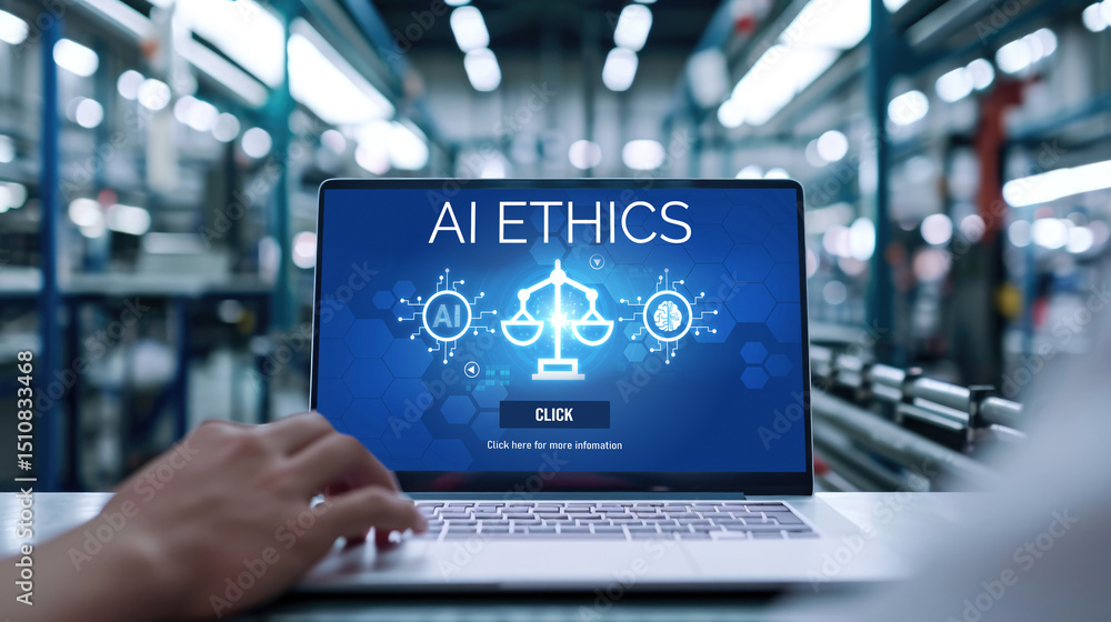 Poster ai ethics responsibility standard law and rules on computer screen provide report of ai ethic transp