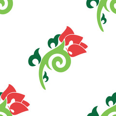 Islamic tulip, floral geometry. Tatar seamless pattern. Culture of the Tatar people, symbols of green and red