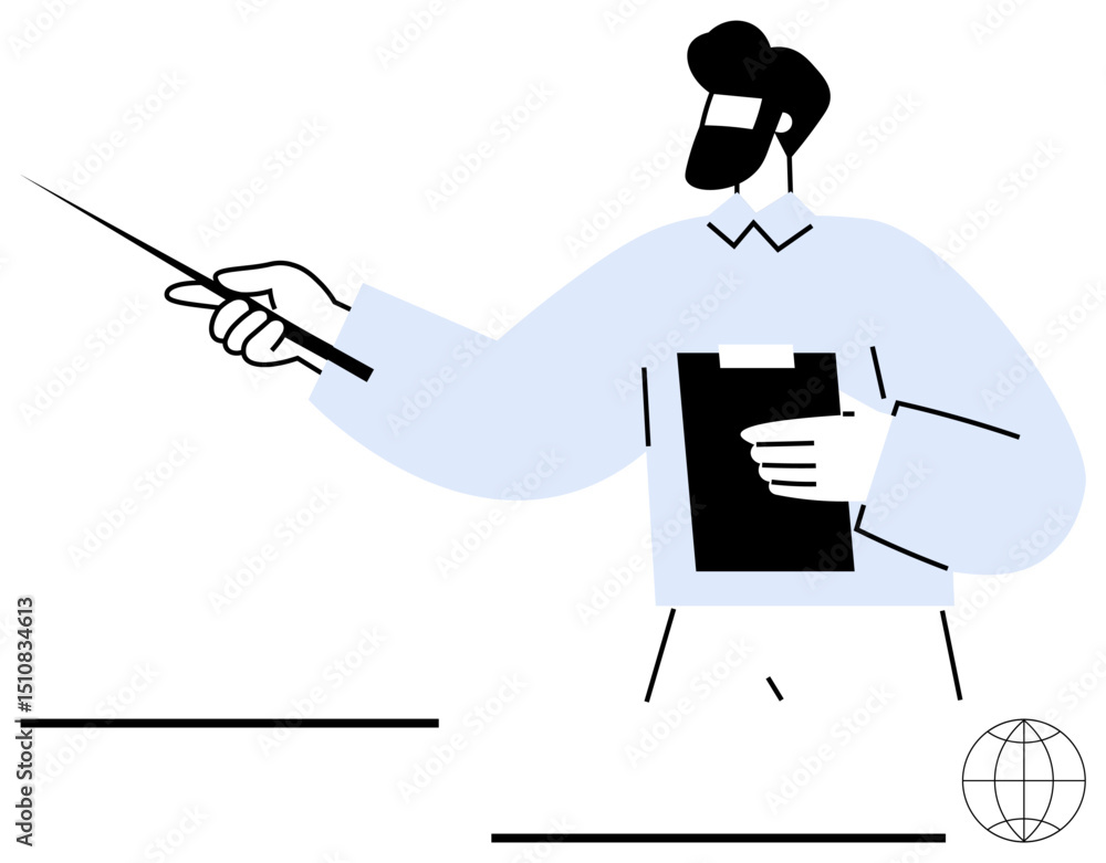 Aufkleber man holding clipboard and using a pointer to explain concepts. ideal for education, training, coachi