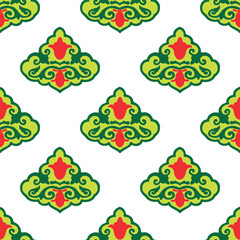 Islamic tulip, floral geometry. Tatar seamless pattern. Culture of the Tatar people, symbols of green and red
