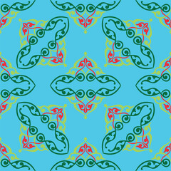 Islamic tulip, floral geometry. Tatar seamless pattern. Culture of the Tatar people, symbols of green and red