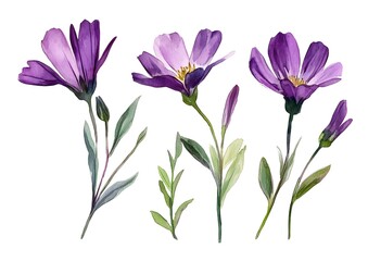 Watercolor wildflower border, simple design, white back