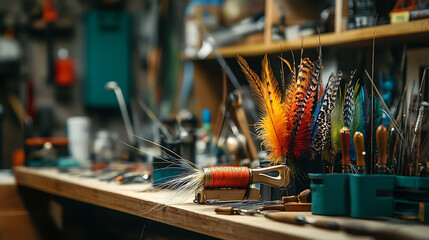 Crafting Workspace with Feathers and Tools