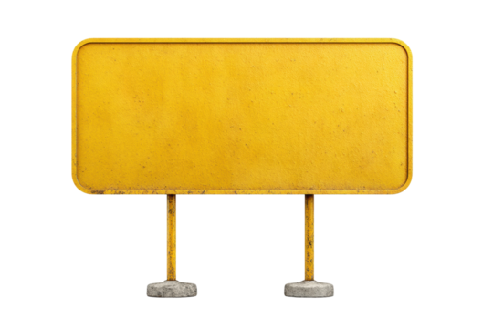 PNG Blank yellow signboard with twin supports on concrete base