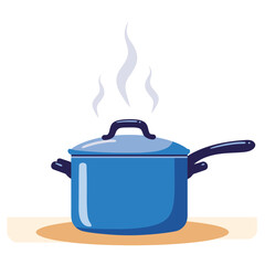 Steaming Blue Cooking Pot with Lid on Countertop Illustration