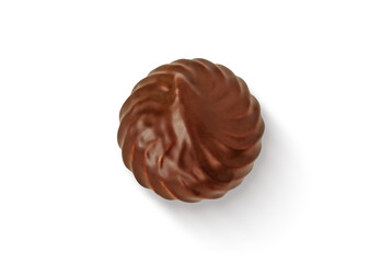 Tasty marshmallow in chocolate isolated, top view image