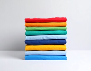 Stack of colorful folded t-shirts