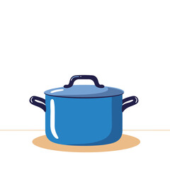 Blue Cooking Pot with Lid Kitchenware Illustration on White Background
