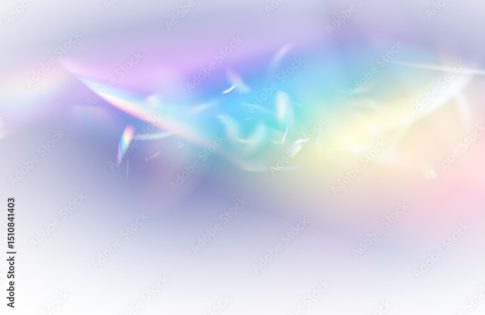 Poster holographic rainbow light refraction texture overlay with abstract soft bokeh effect on a transparen