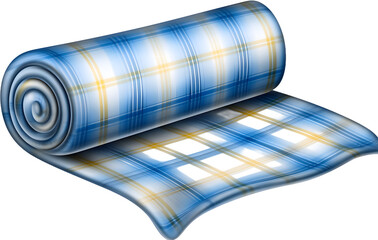 A plaid blanket isolated on a transparent background, perfect for clipart and design projects, showing detailed fabric texture and pattern
