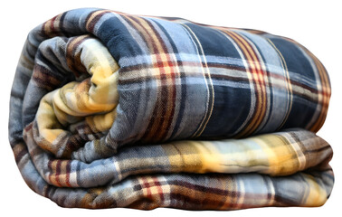 A plaid blanket isolated on a transparent background, perfect for clipart and design projects, showing detailed fabric texture and pattern
