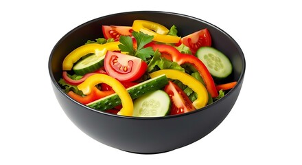 Fresh Vegetable Salad in Black Bowl, Healthy Eating isolated on transparent background