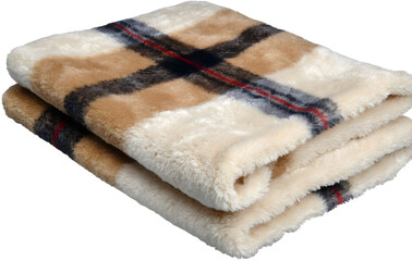A plaid blanket isolated on a transparent background, perfect for clipart and design projects, showing detailed fabric texture and pattern

