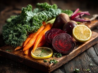 Fresh Organic Vegetables on Wooden Surface for Healthy Cooking