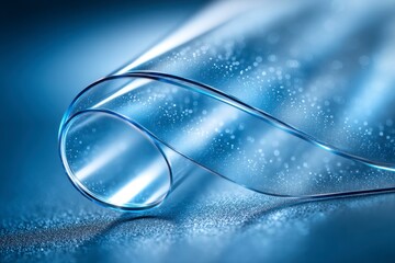 Transparent Plastic Sheet with Water Droplets on Blue Background