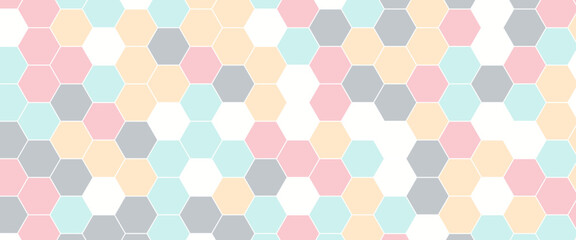 Fototapeta premium Futuristic honeycomb mosaic multicolor background. Abstract geometric Seamless pattern. A colorful background with many different colored hexagons use for wallpaper Copy space logo text and design. 