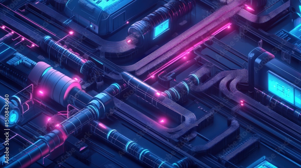 Poster intricate network of futuristic mechanical components.