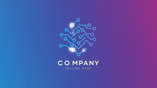 Abstract digital logo design with interconnected lines and glowing nodes on a vibrant gradient background