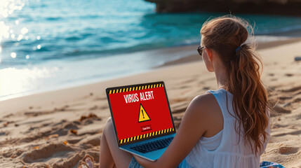 Virus warning alert on computer screen detected brisk cyber threat , hacker, computer virus and malware