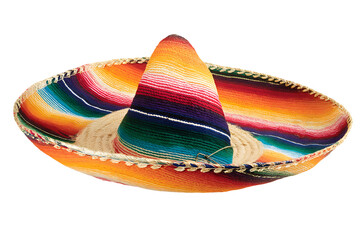 A traditional sombrero hat and a colorful woven blanket isolated on a transparent background, showcasing vibrant Mexican cultural elements
