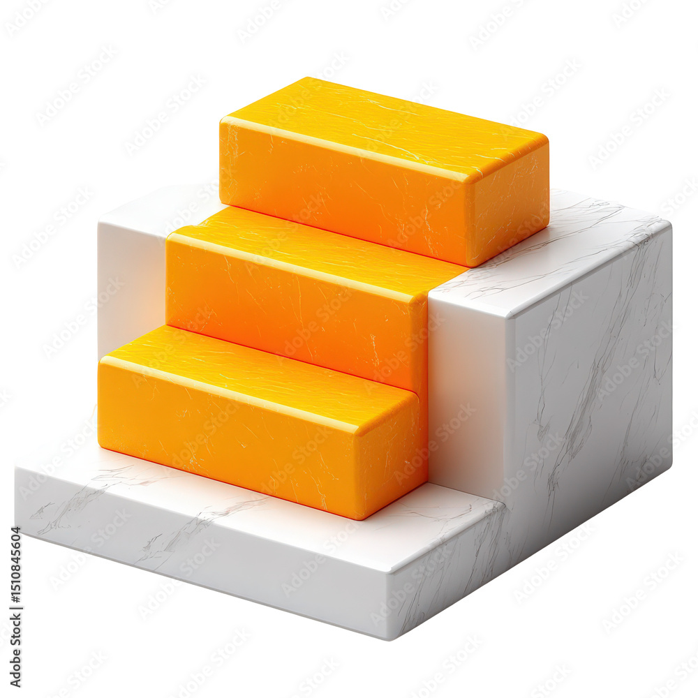Poster minimalist geometric structure featuring yellow blocks on a marble platform design