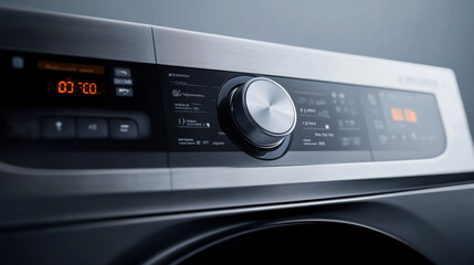 Obraz premium Smart washing machine panel with chrome dial and digital display