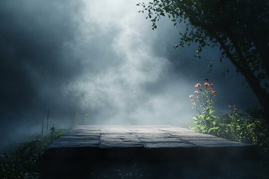 Surreal fog and light platform for fantasy theme